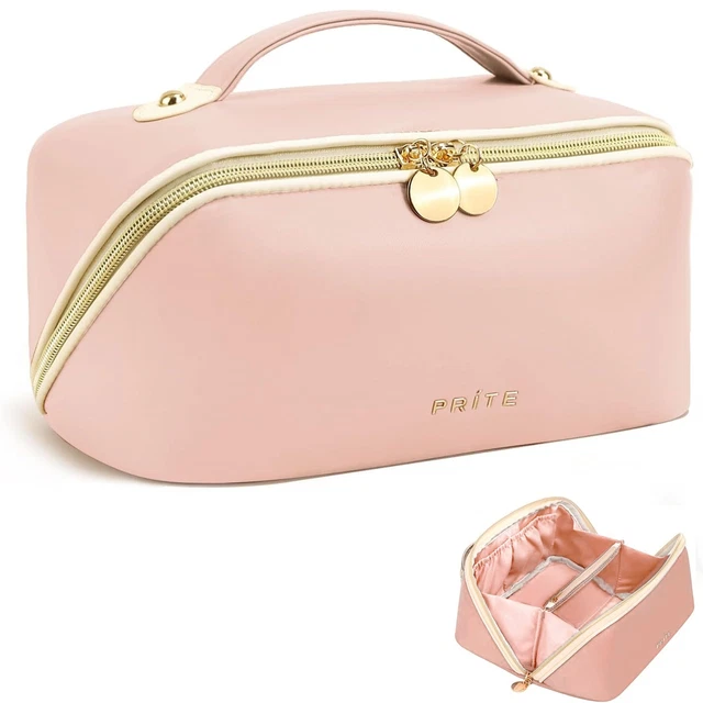 Trousse De Maquillage Grande Capacité - Simili Cuir Rose, Dimensions 29x15x13 Cm, Voyage