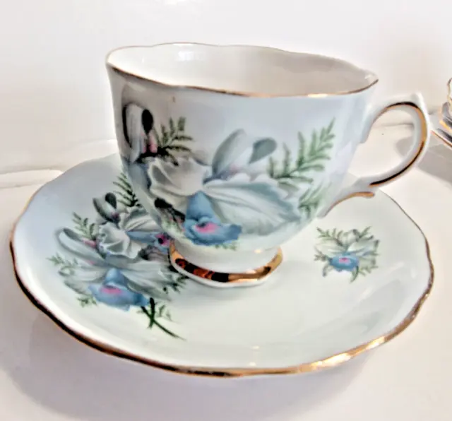 Vintage Colclough England Tea Cup & Saucer Set "Blue Orchids" 1960's