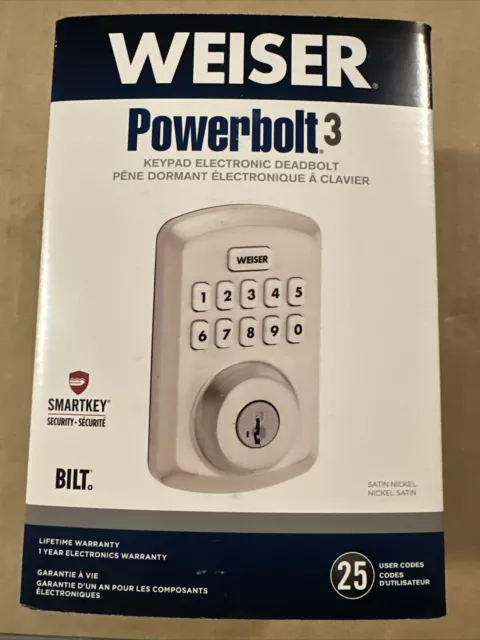 Weiser Powerbolt 3 10-Button Keypad Satin Nickel Electronic Keyless Deadbolt New