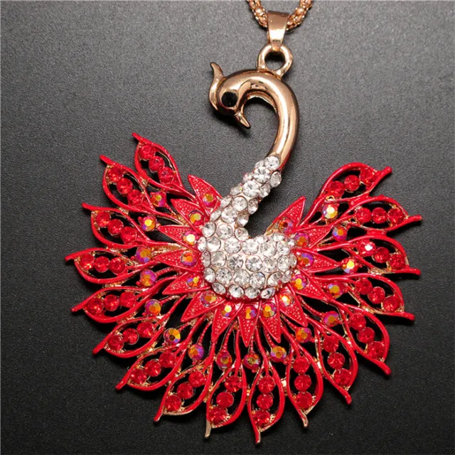 New Red Rhinestone Bling Peacock Crystal Pendant Betsey Johnson Chain Necklace 2