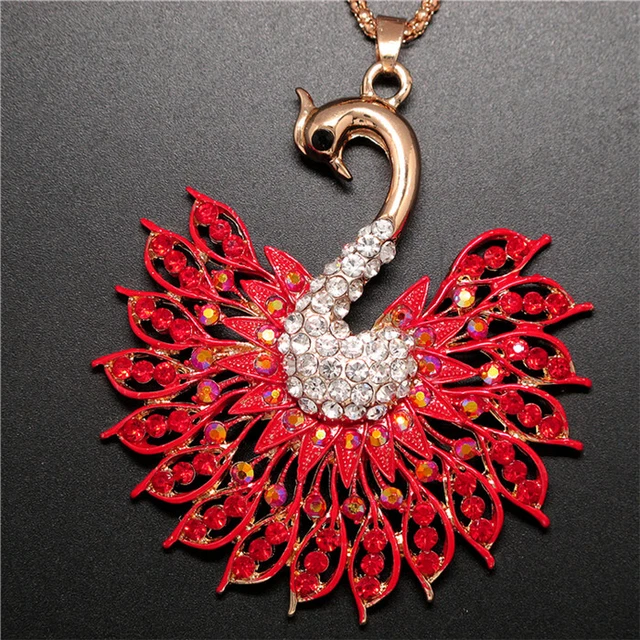 New Red Rhinestone Bling Peacock Crystal Pendant Betsey Johnson Chain Necklace 2