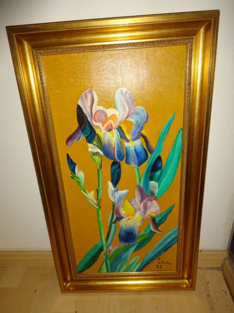 ❤️ ÖLGEMÄLDE Gemälde Öl Ölbild BILD BLUMEN IRIS Schwertlilie edlem Bilderrahmen