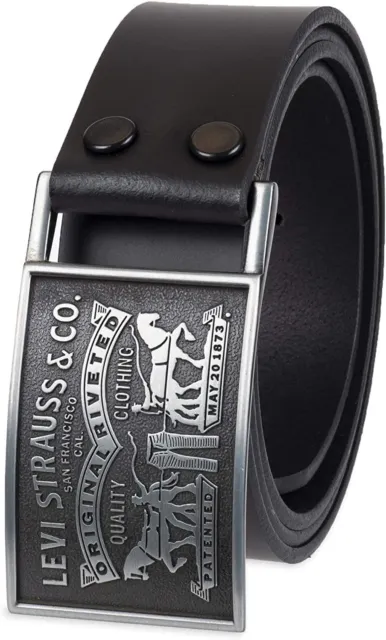 Levi's Men's 38MM Wide Plaque Bridle Leather Belt With Snap Closure Black