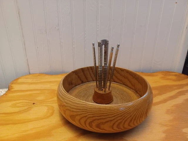Vintage Wood Nut Bowl /With Nut Cracker and 4 Nut Picks Set Complete Vintage Wood Nut Bowl /With Nut Cracker and 4 Nut Picks Set Complete