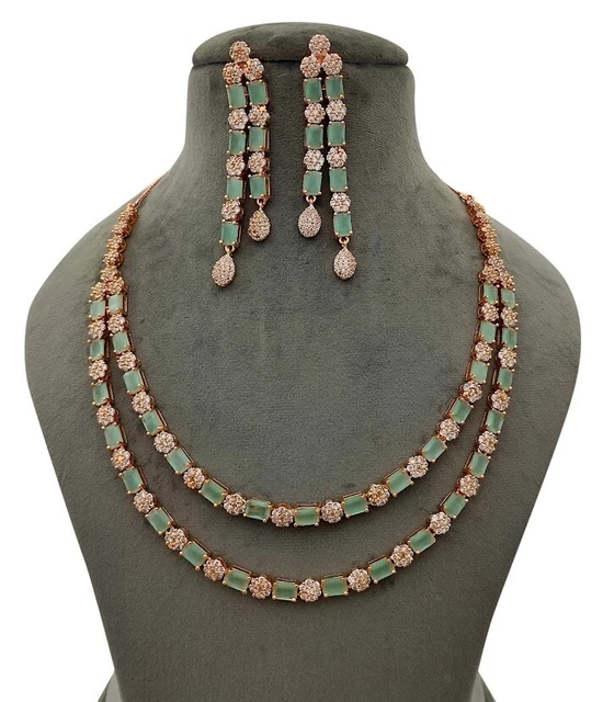 Rose Gold Plated Indian Bollywood Choker Layered Necklace Earrings Women
