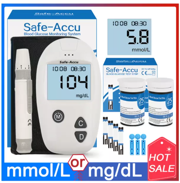 Blood Glucose Test Glucometer Sugar Meter Monitor Diabetes 200 Strips Lancets
