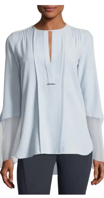 Elie Tahari Women Light Blue V neck Long sleeve Formal Silk blouse Small P