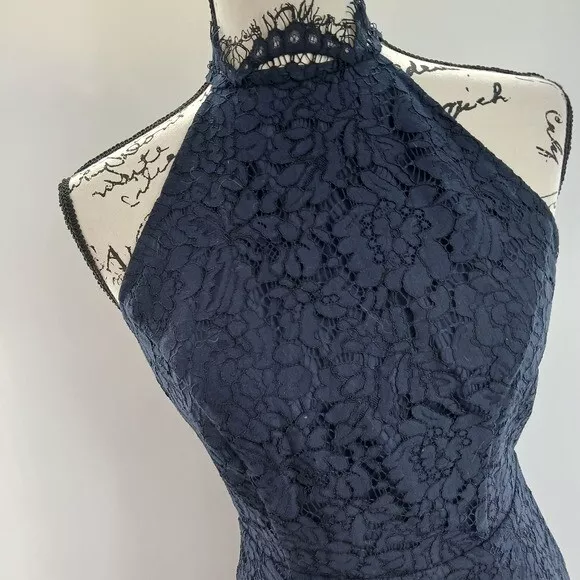 BB Dakota Lace Floral Cara High Neck Womens Navy Blue Dress Size 0 3