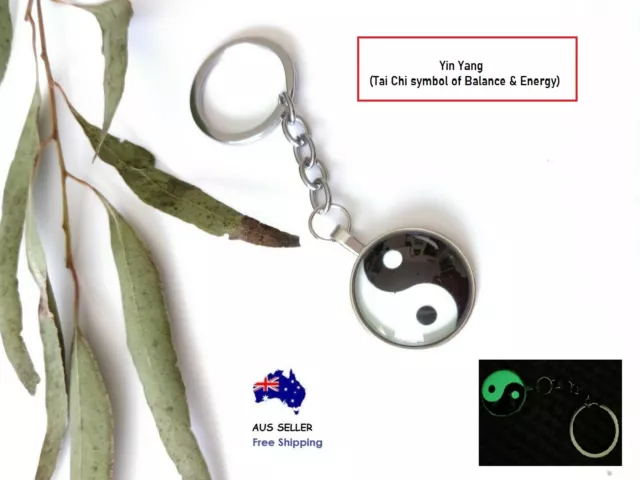 Yin Yang (Tai Chi symbol of Balance & Energy) Keychain Glow In The Dark Keyring