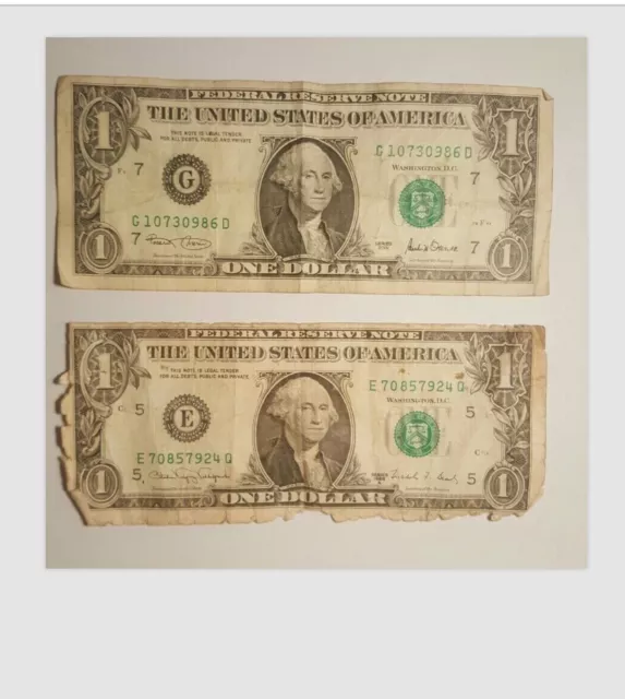 Vintage Collezione 2 Banconote One Dollar / 1 Dollaro Usa America Banconota 3