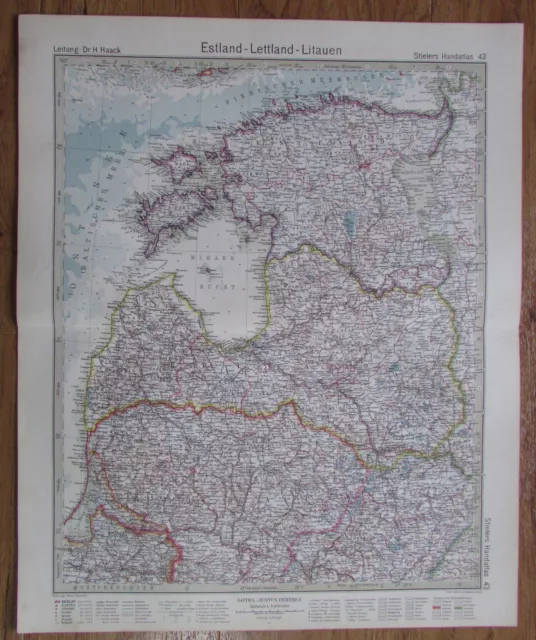 Estland Lettland Litaien Estonia - Kupferstich 1926 Alte Landkarte Antique Map