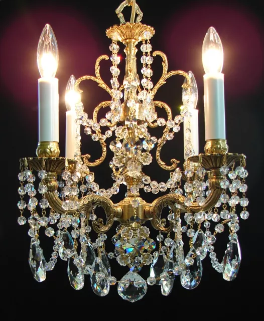 Vintage Petite French Brass Crystals Beaded Swags 4 Lights CHANDELIER