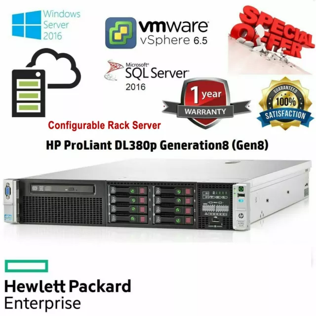 HP DL380p Gen8 G8 8*SFF Configurable Rack Server 2x Xeon V2 64GB RAM 2 HDDs *