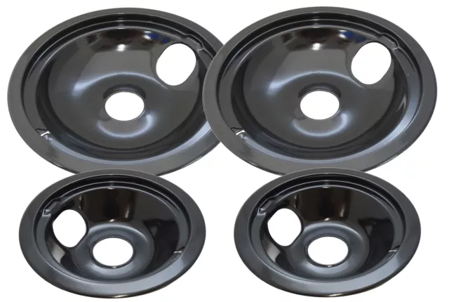 Black Porcelain Drip Tray, 4 Pack, for GE, (2) 6" WB31T10014, (2) 8" WB31T10015