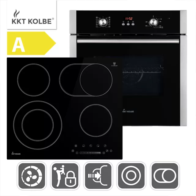 Autarkes Herdset: 60cm Einbau-Backofen + 59cm Glaskeramik-Kochfeld, Dualzone uvm