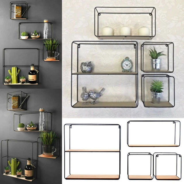 SET OF 4 Retro Metal Wall Shelf Industrial Style Shelves Storage