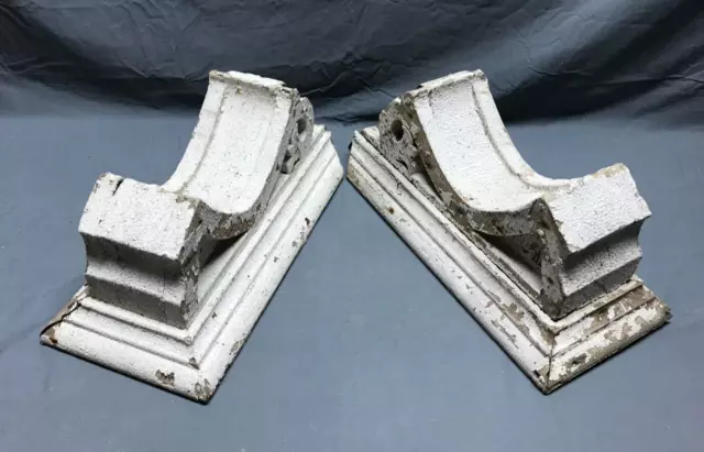 Pair Antique Shabby White Wood Chunky Corbel Roof Brackets Old VTG Chic 1580-22B