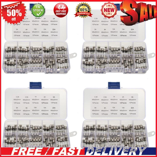 100 pz fusibili tubo di vetro per auto assortiti 10 tipi 0,2 A-20 A fusibile tubo di vetro fusibile fine