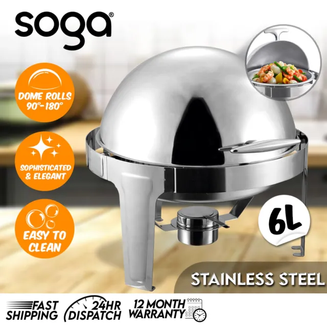 SOGA 6L Stainless Steel Chafing Catering Dish Round Roll  Food Warmer