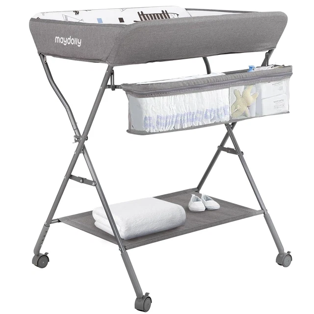 Baby Changing Table with Wheel,Portable Adjustable Height Folding Diaper Station