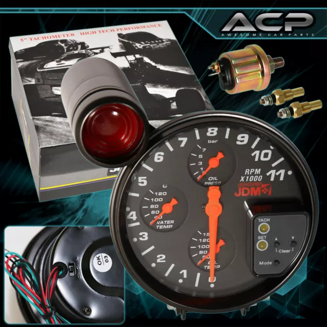 4 In 1 Tachometer Black 5"Gauge Oil Water Temperature Pressure For Dodge Charger