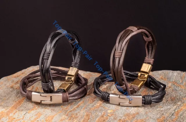 New Fashion Leather Wrap Braided Wristband Cuff Punk Men Women Bracelet Bangle