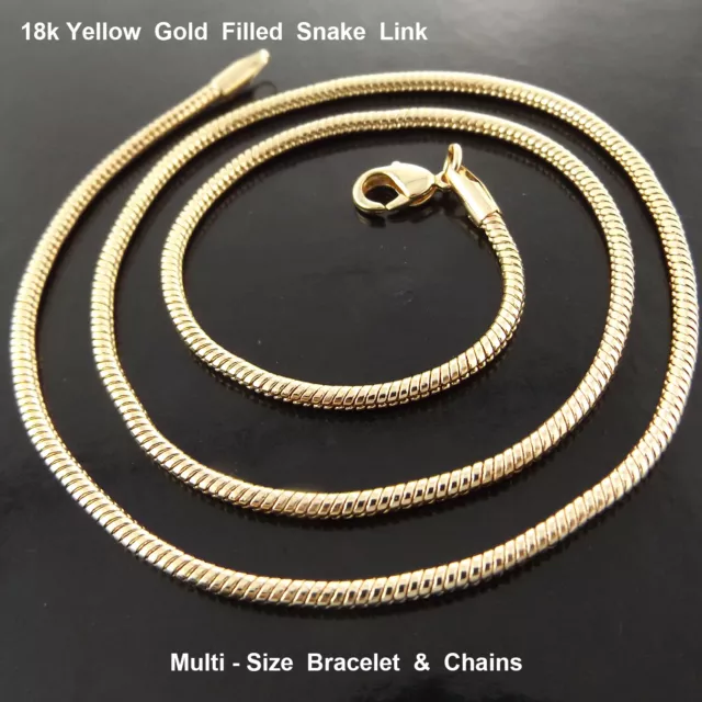 Snake Link Necklace & Bracelets Real 18k Yellow Gold Filled Solid Pendant Chain