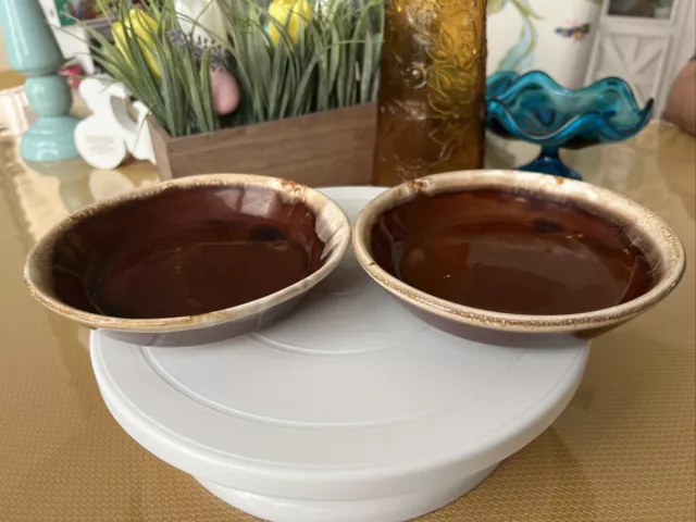 2 Brown Drip Glaze Soup Bowls Cereal Serving Pottery Made USA Vintage McCoy