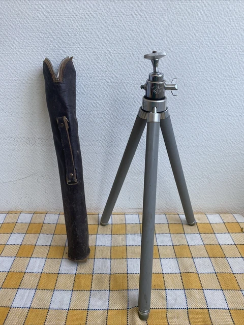 Trépied Photo Vintage Années 50 – Profilé Alu, Avec Sacoche Cuir