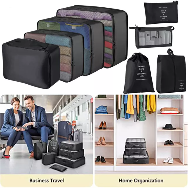 8 Packing Cubes Luggage Storage Bag Organiser Compression Suitcase Travel Bag