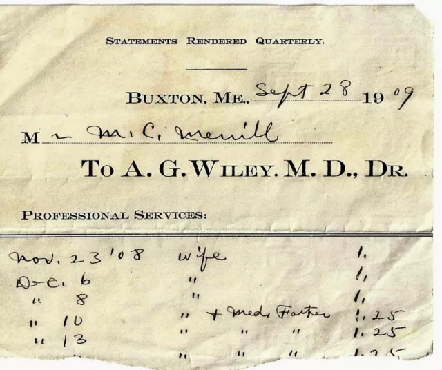 Antique Prescription and Services Medical Ephemera 1909 Collectible Paper