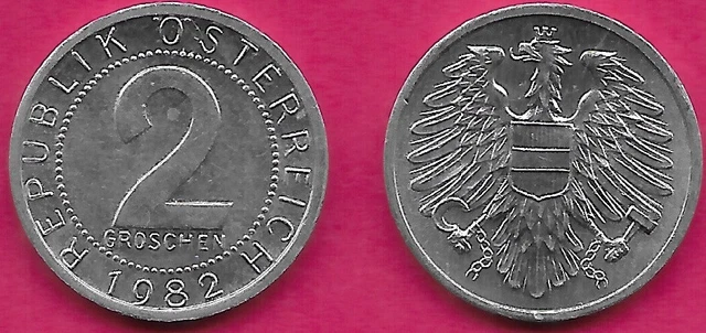 Austria 2 Groschen 1982 Unc Imperial Eagle With Austrian Shield On Breast,Holdin