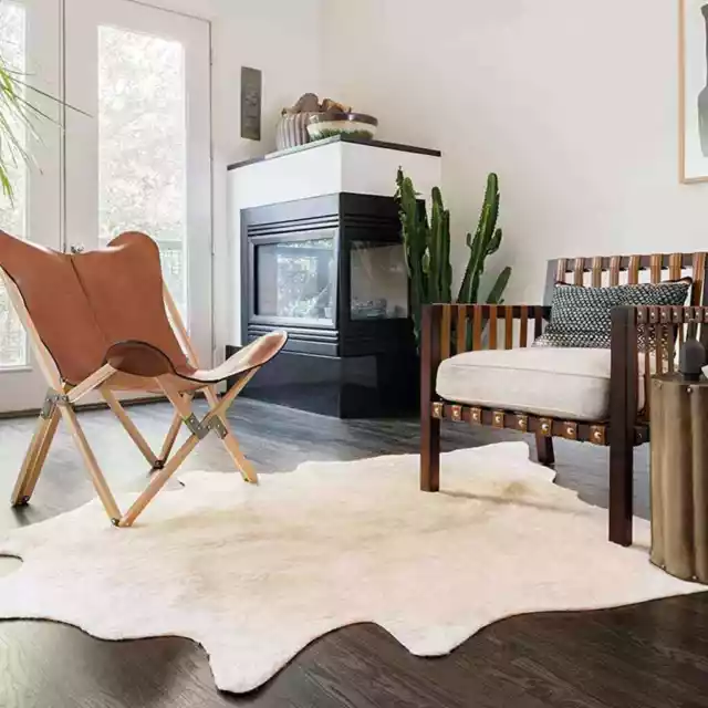 Tapis en peau de vache véritable beige 180x220 cm