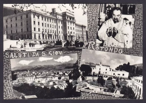 FOGGIA SAN GIOVANNI ROTONDO 13 SALUTI da... PADRE PIO Cartolina FOTOG viagg 1958