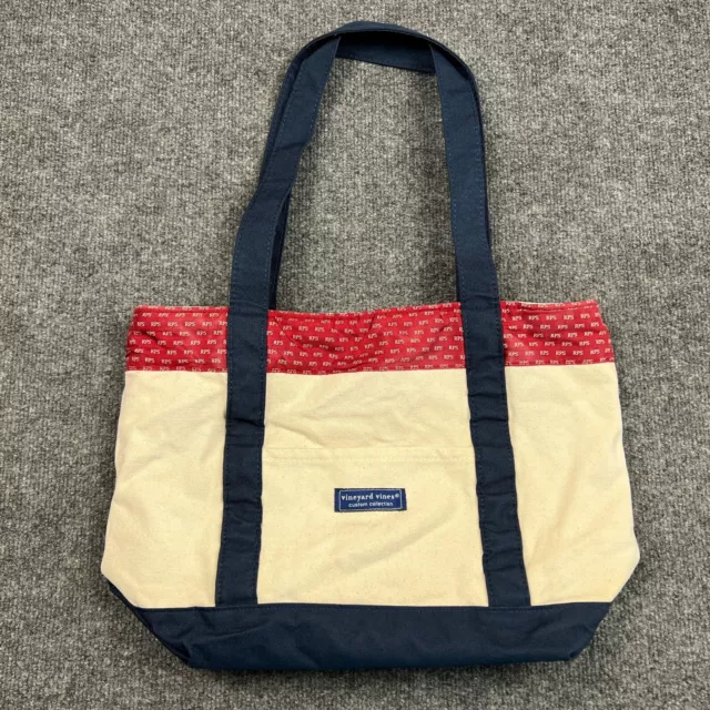 Vineyard Vines Custom Collection Canvas Tote Bag Zippered Inner Pockets Beach