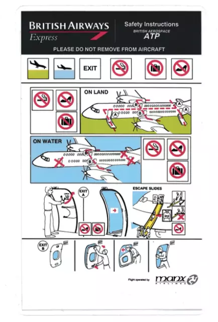 Safety card British Airways Express BAe ATP operated by Manx Airlines