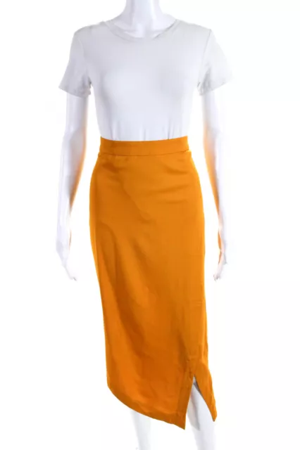 Michelle Mason Womens Side Slit Midi Pencil Skirt Orange Size 2