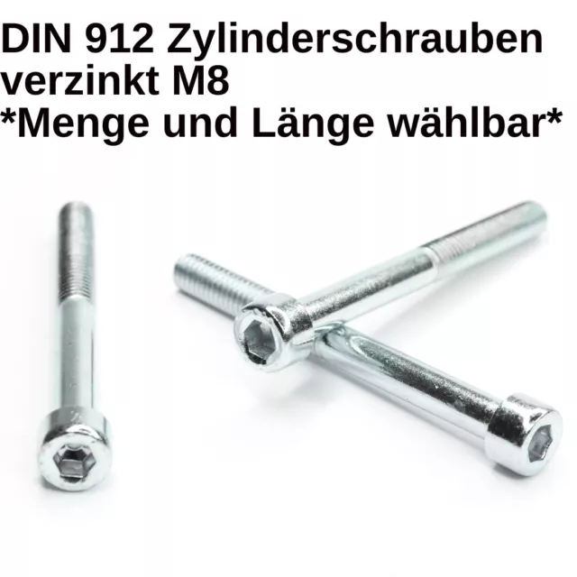 M8 DIN 912 Zylinderschraube Innensechskant Zylinder Kopf Schrauben verzinkt