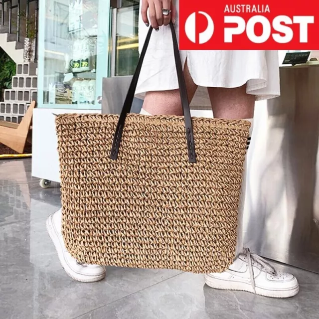 AU STOCK Summer Beach Straw Woven Large Tote Shopper Shoulder Bag Casual Handbag