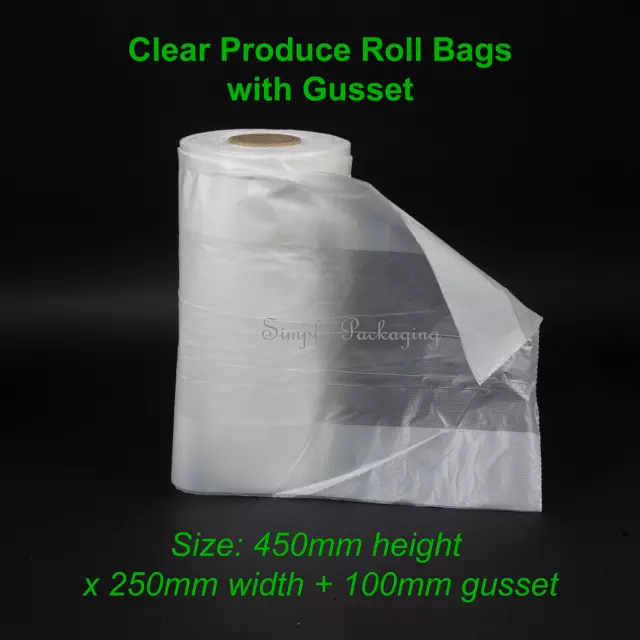 (3 Rolls) Clear Produce Roll Bags Heavy Duty Gusset Freezer Plastic Reusable bag 2