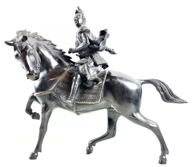 Antique 19th C. Japanese Bronze Horse & Samurai Rider Statue Sculpture Meiji Era