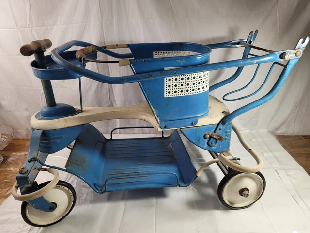 40'S 50'S PAL baby Stroller/ Walker Vintage Blue Metal all Original w/  sticker $100.00 - PicClick