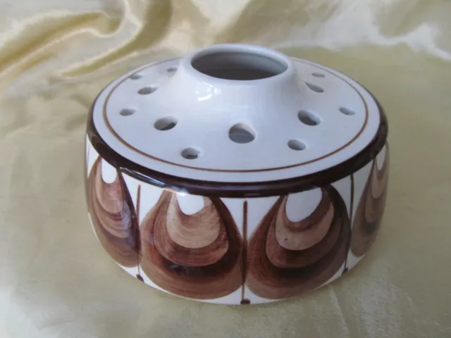 Retro Mid-Century Jersey Pottery Ceramic Flower Frog Posy Bud Vase Brown Cream