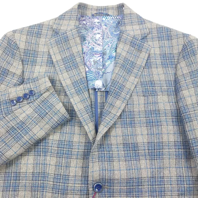 $698 Robert Graham Ringo Tan & Blue Modern Fit Silk & Wool Sport Coat Mens 40R