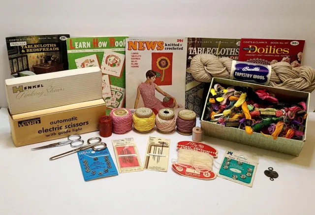 Vintage Sewing Lot/Electric Scissors/Henkel Pinking Shears/Coats and Clark Misc