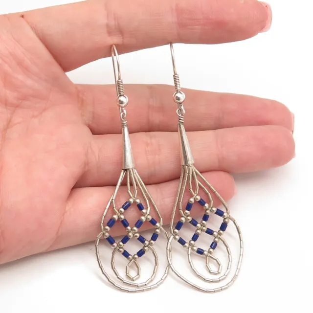 Old Pawn Navajo 925 Sterling Silver Lapis Lazuli Dangling Tribal Earrings