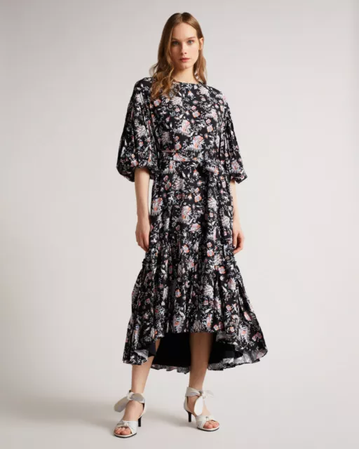 Ted Baker Angello Oversized Midaxi Dress With Sash Tie Floral Size 12 RRP £295