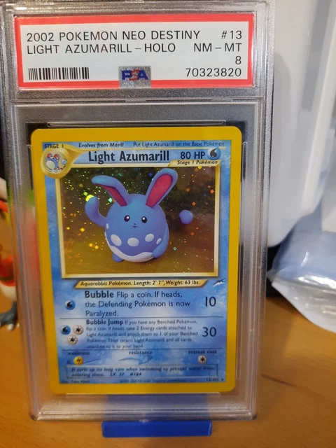 2002 Pokemon Neo Destiny 13/105 Light Azumarill holo unlim PSA 8 NM-Mint Swirl