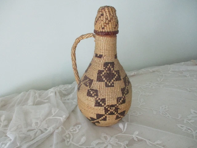 Antique Northern California Indian Basket Covered Bottle Yurok Hupa Klamath? Antique Northern California Indian Basket Covered Bottle Yurok Hupa Klamath?