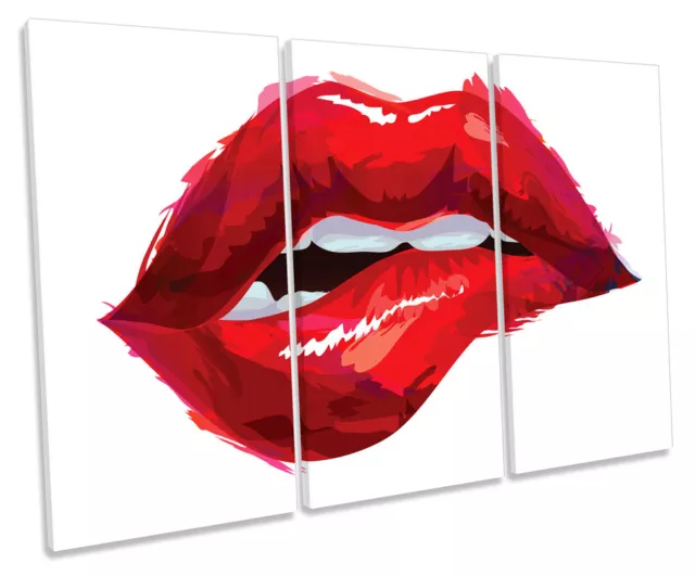 Lip Bite Kiss Fashion TREBLE CANVAS WALL ART Box Framed Picture